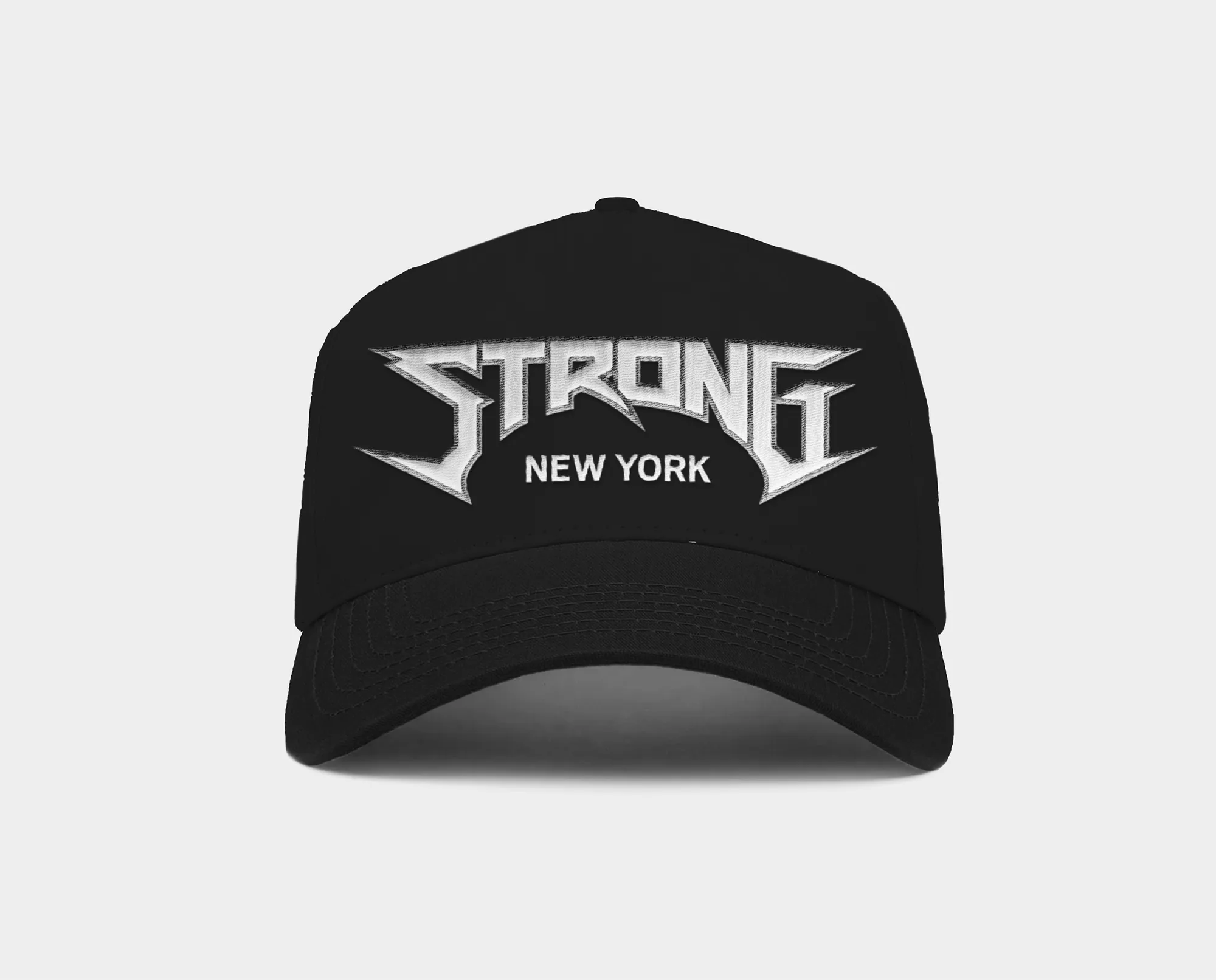Black Strong New York cap with a white embroidered star-shaped wordmark