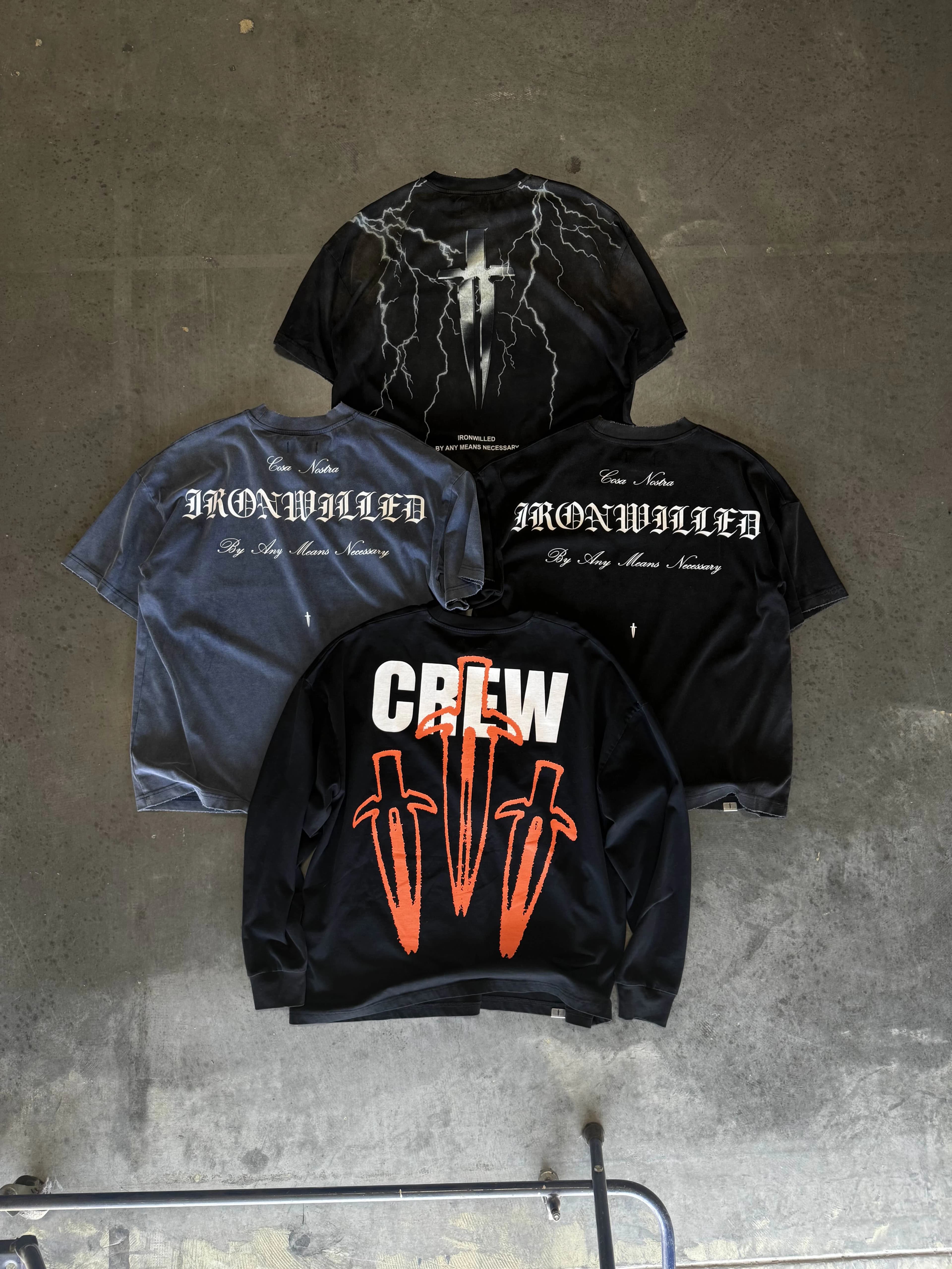 Ironwilled graphic tees and long sleeves laid flat